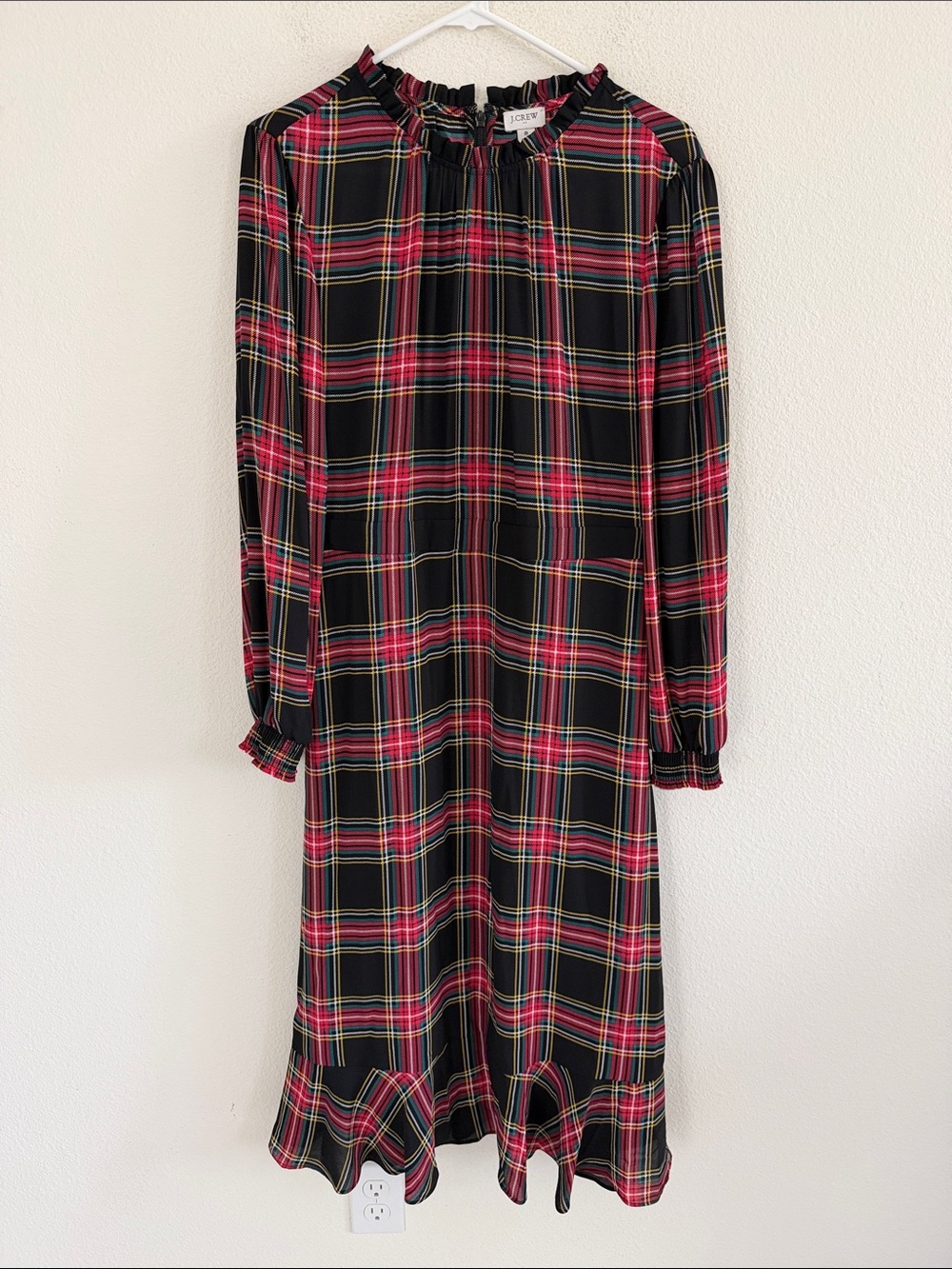 J. Crew Stewart Tartan Long Sleeve Plaid Ruffle Dress